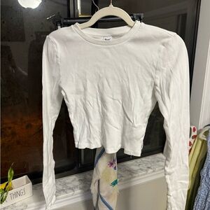 TNA White Long Sleeve Ribbed Crop Top